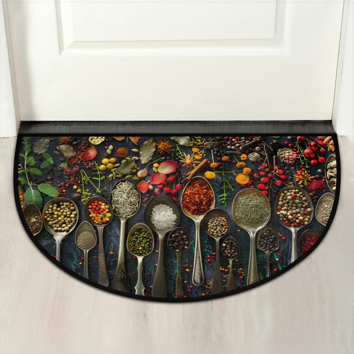 Kitchen Vanilla Spices Half Round Door Mat Non Slip Washable Decorative Kitchen Semi Circle Area Rug Absorbent Soft Entrance Mat Indoor for Kitchens Bathroom Patio Front Door Mat Decor (A1)