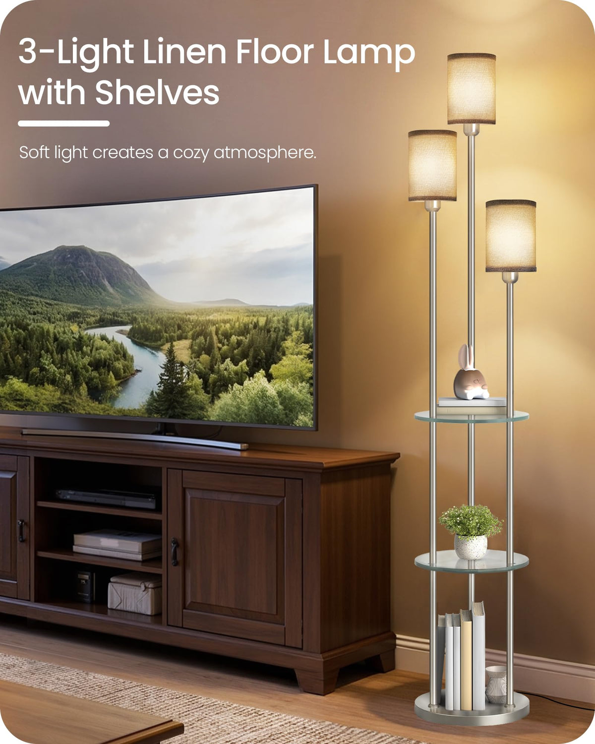 70.9" Floor Lamp with Shelves (Silver + Gray)