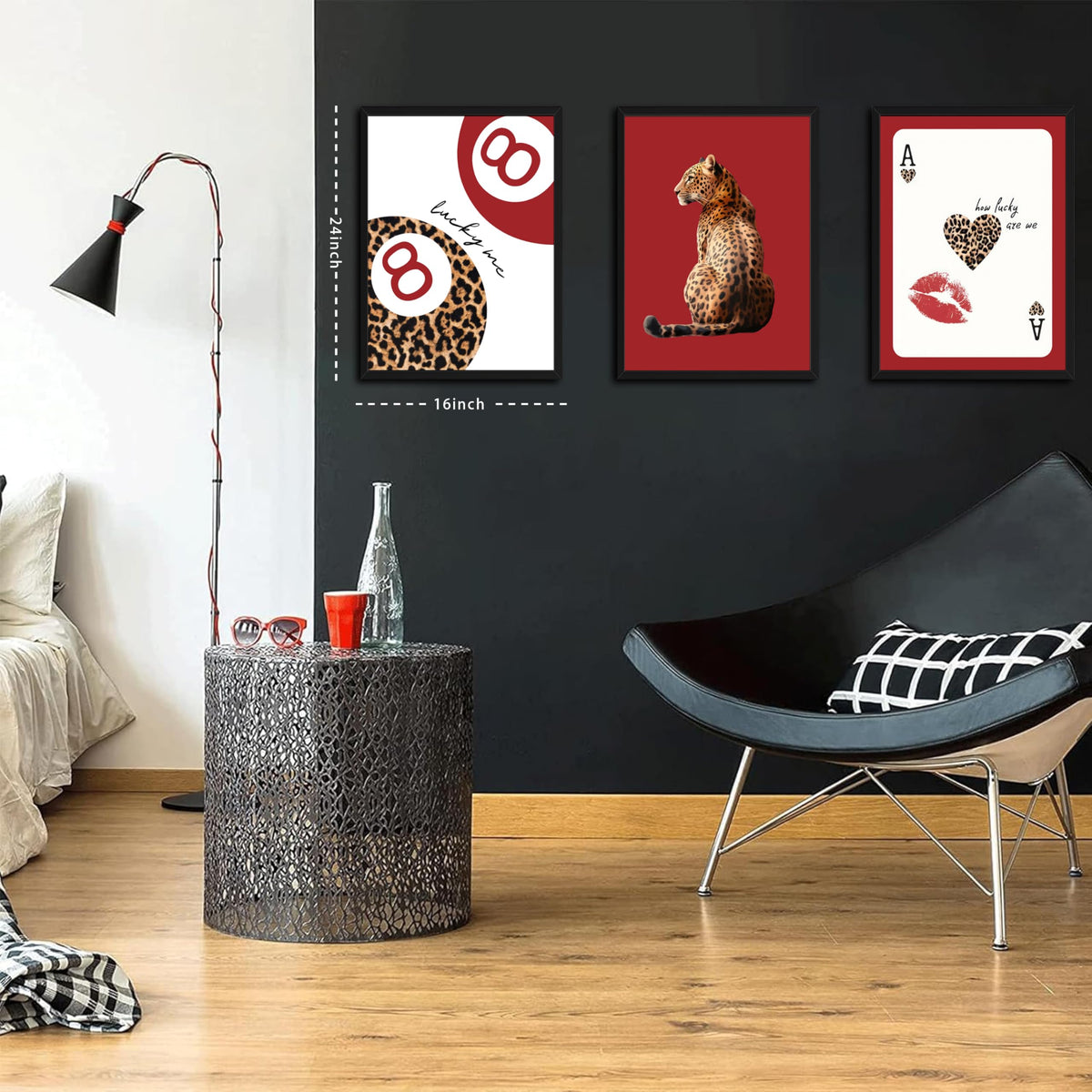 Framed Trendy Leopard Wall Art Set of 3 (Red Leopard / 24"L x 16"W)