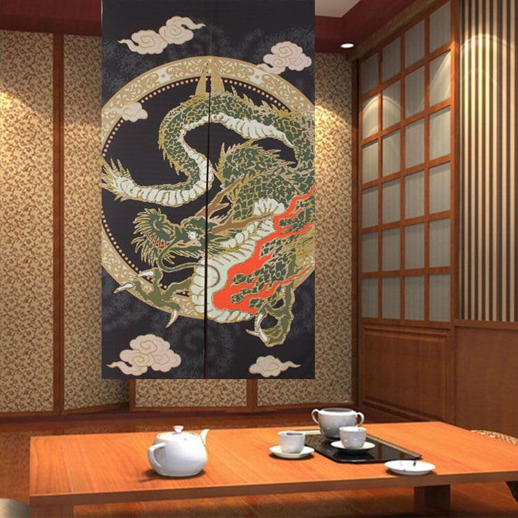 Noren Japanese Doorway Curtain Tapestry Decorations Room Divider Privacy Anime Curtains Japanese Style Doorway Curtain Panel Traditional Chinese (Black Flying Dragon / 33.5"W x 67"L (Pack of 1))