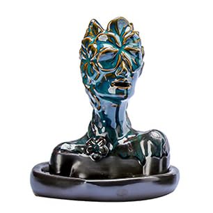 Flower Masked Half Face Women Statue Backflow Incense Holder (Women C)