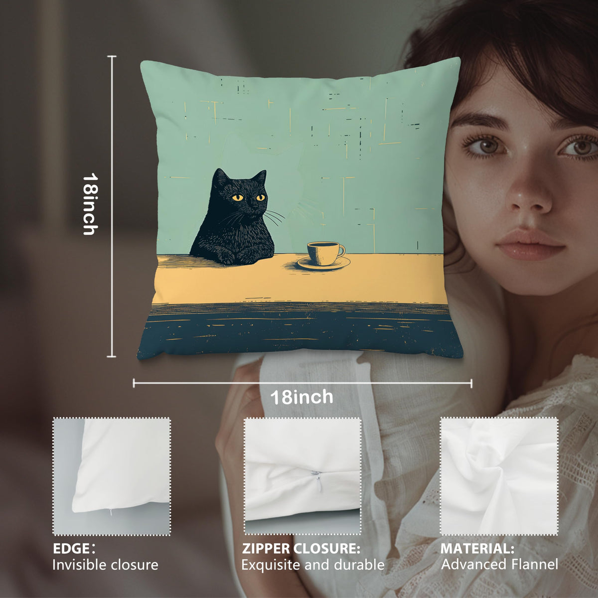 Black Cat Throw Pillow Covers 18x18 (Style01)
