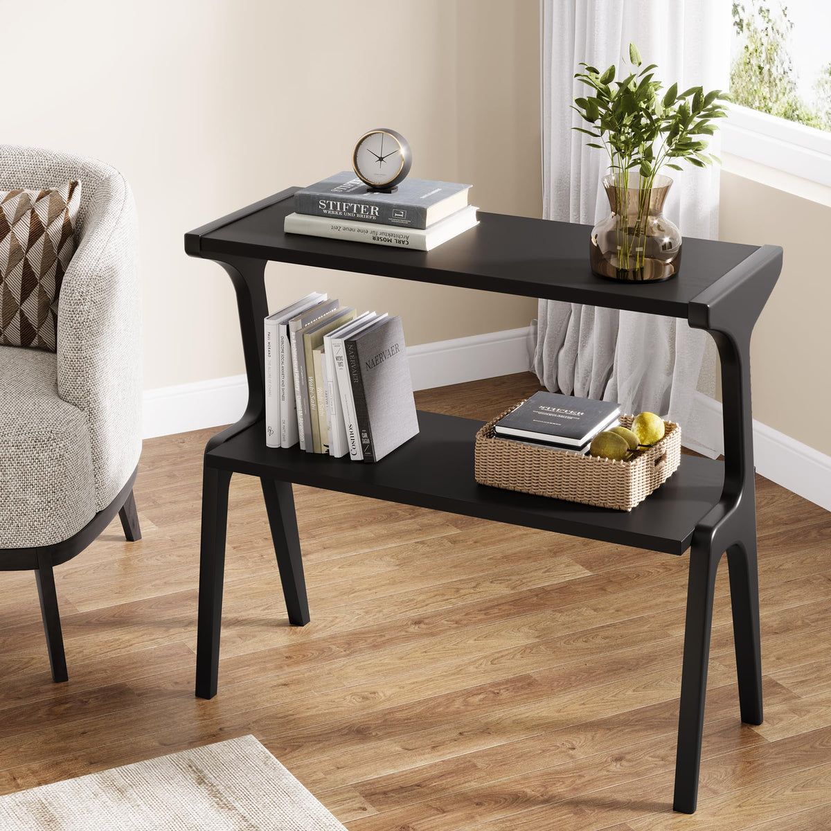 Set of 2 Solid Wood End Table (Black)