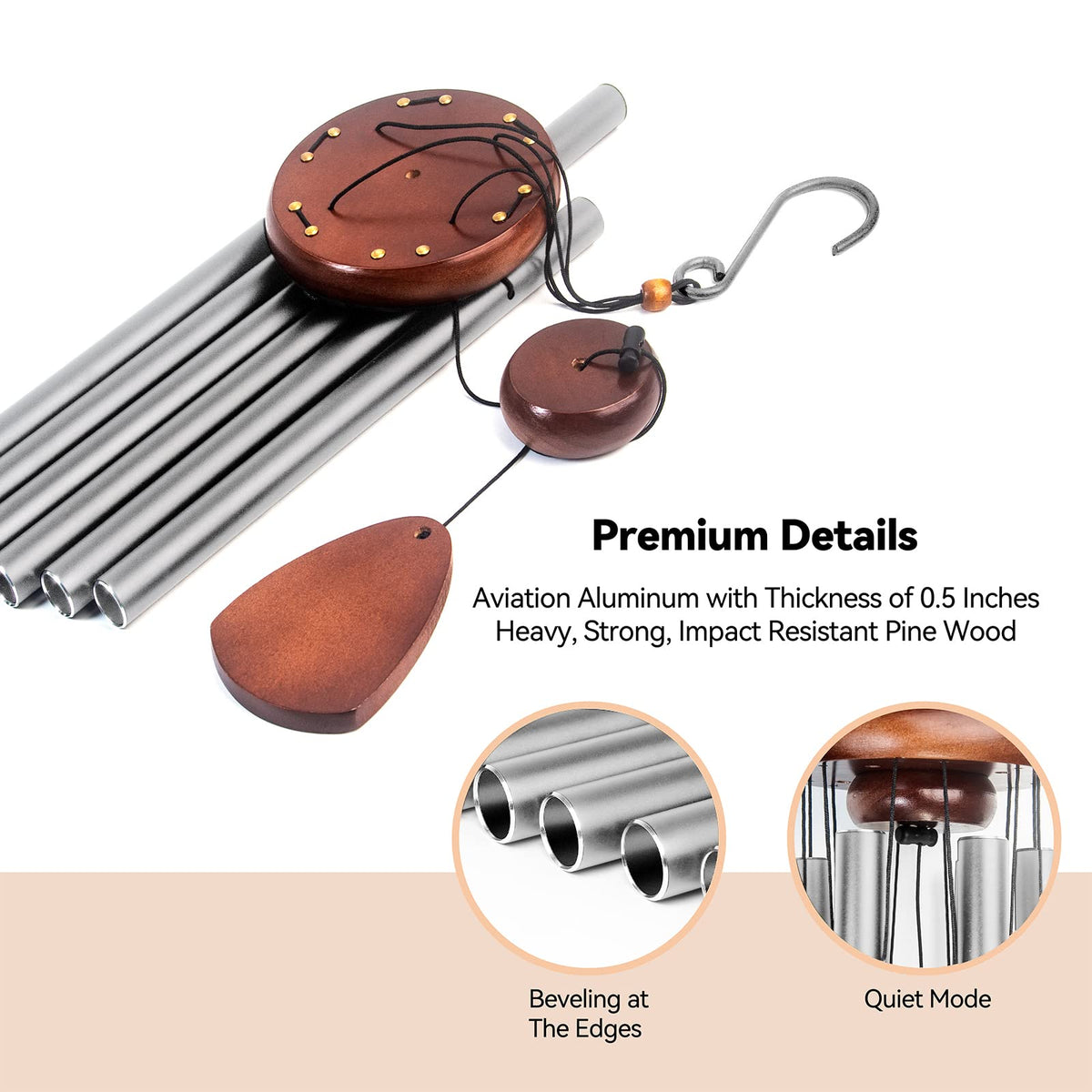 37" Silver Grey Large Aluminum Windchimes Outdoors (Silver Grey)