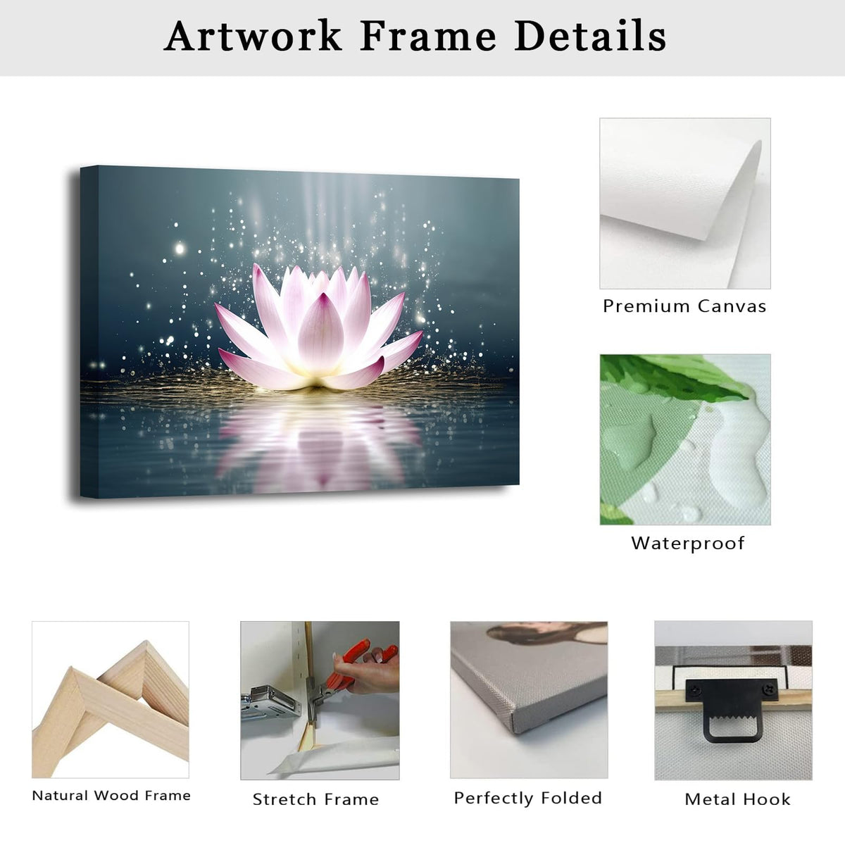 Zen Canvas Wall Art Pink Lotus Flower Bloom in Water Picture Prints for Yoga Spa Meditation Spiritual Room Decor Framed (16"x24" / Zen-4)