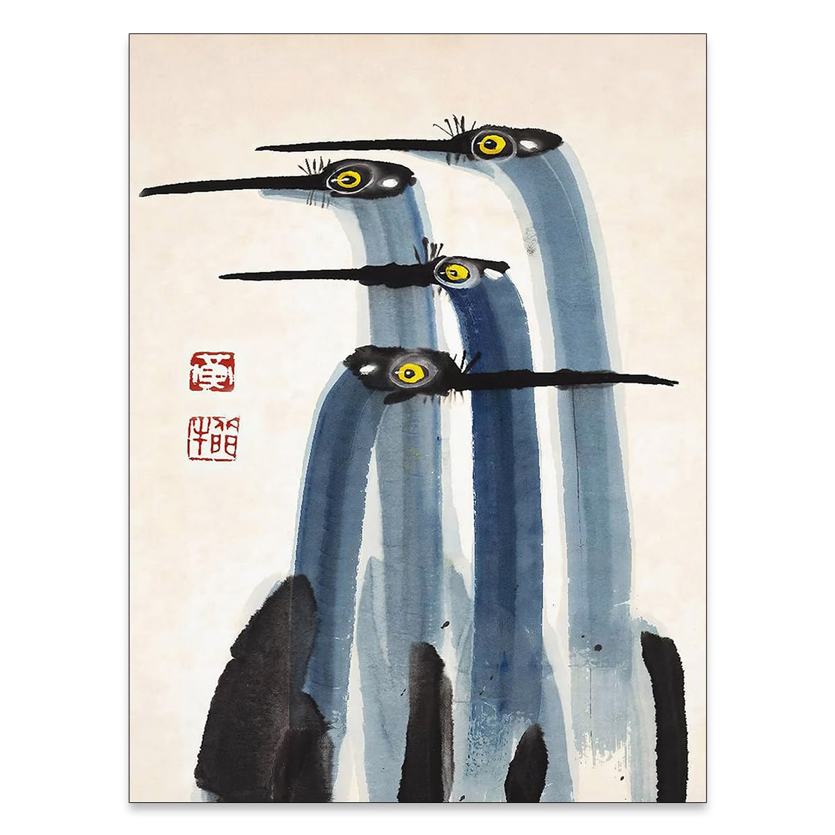 Vintage Japanese Crane Poster Antique Asian Bird Canvas Wall Art Blue Minimalist Animal Watercolor Prints for Country Farmhouse Wall Decor for Living Room Study Office 8x10 inch Unframed (Unframed / Japanese Decor / 10"L x 8"W)