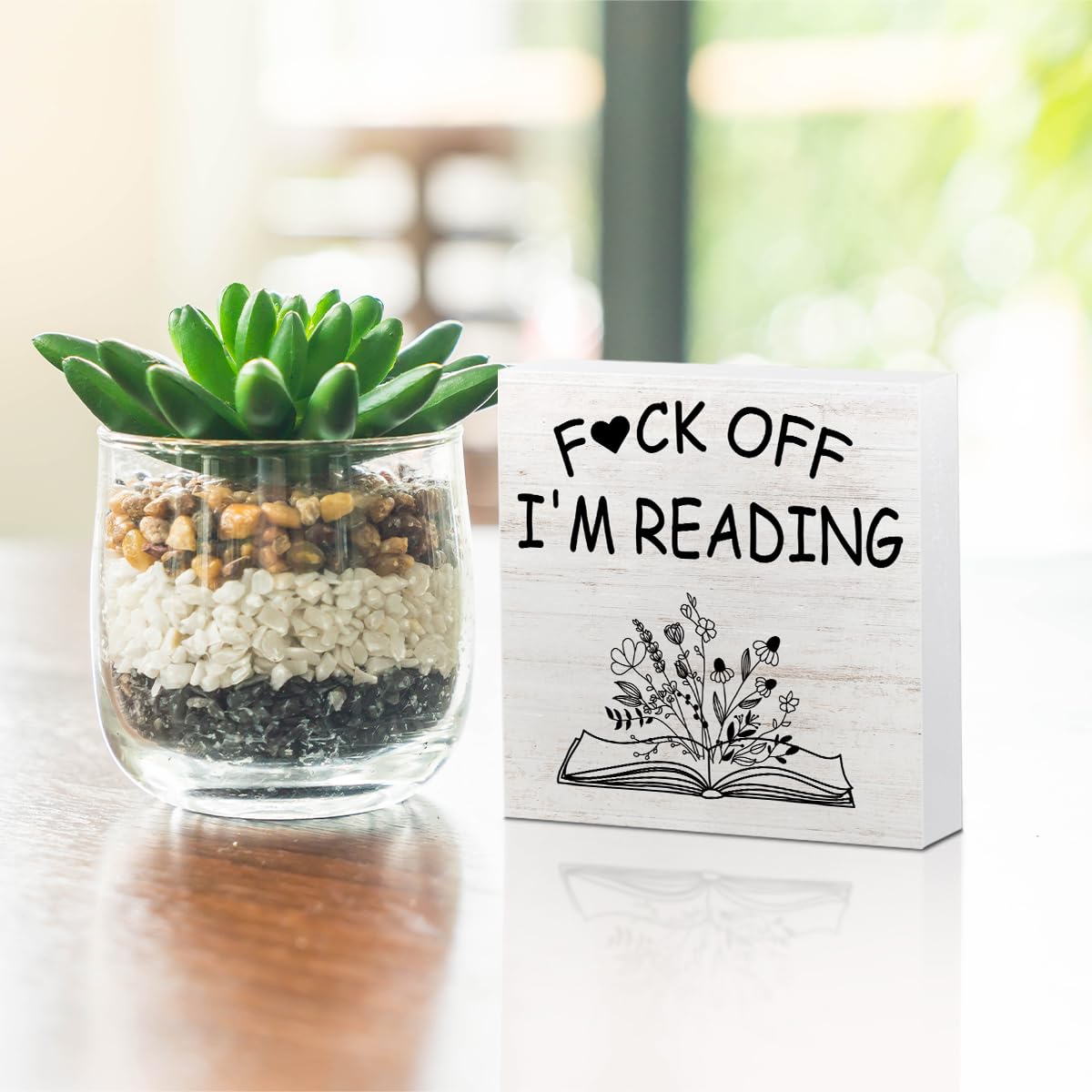 Book Lover Desk Decor Wood Box Sign (Reading)