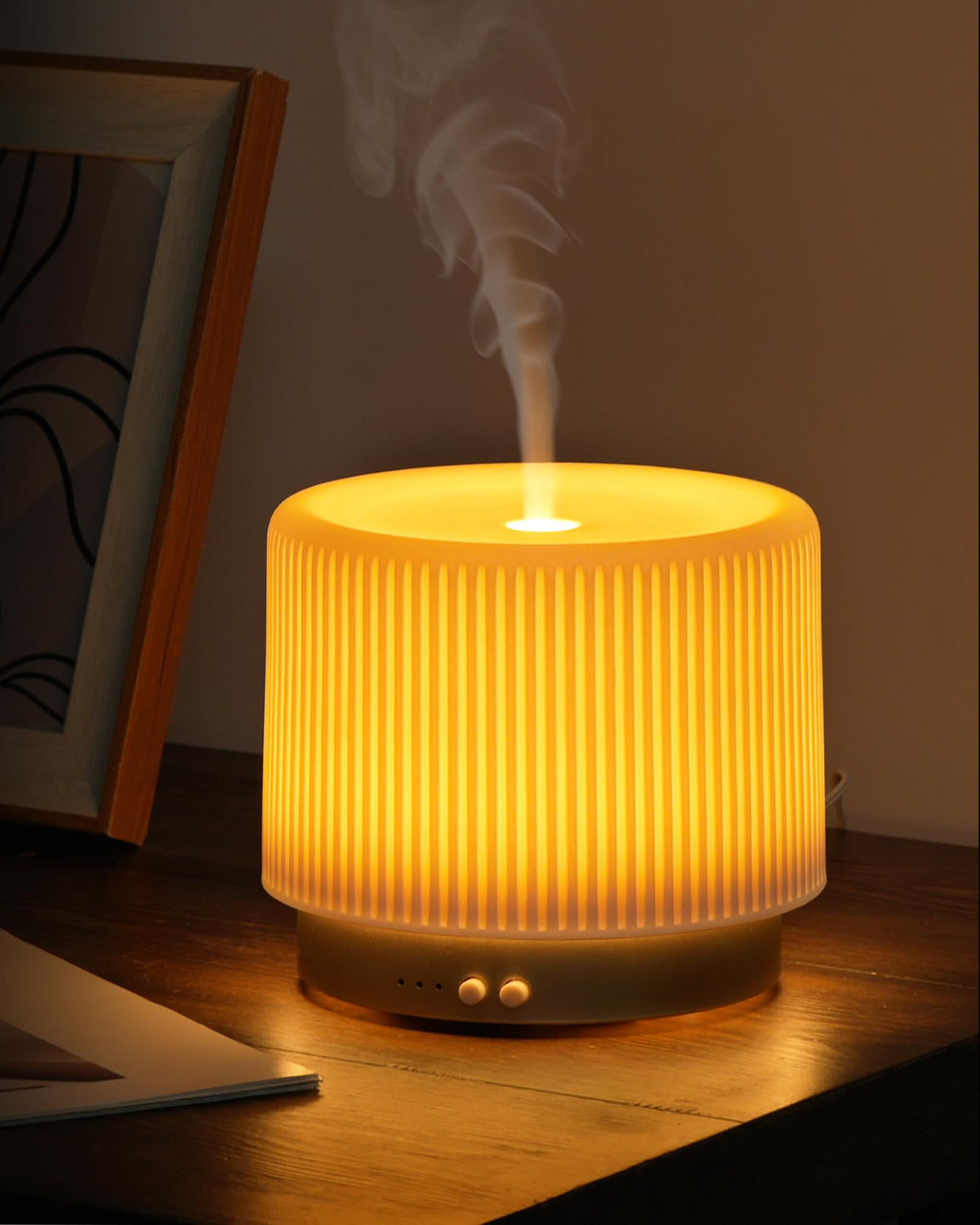 Essential Oil Diffuser (Striped Porcelain With Gold Base | Modern & Luxurious)
