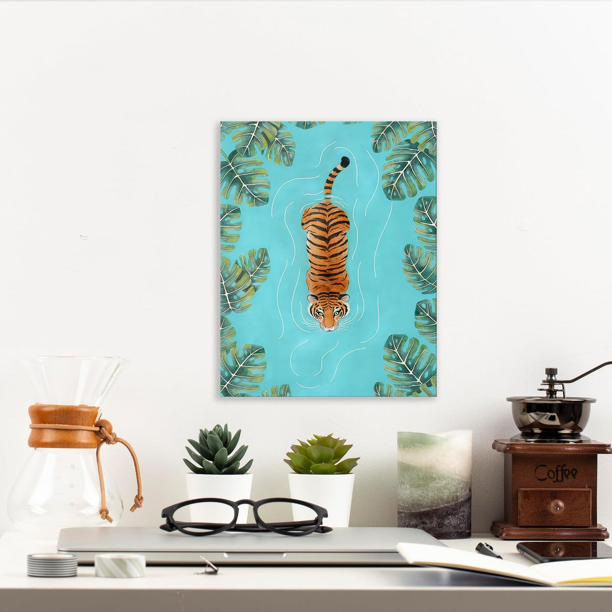 Tropical Jungle Animal Tiger Wall Art Decor 11x14 Inches (Swimming Tiger)