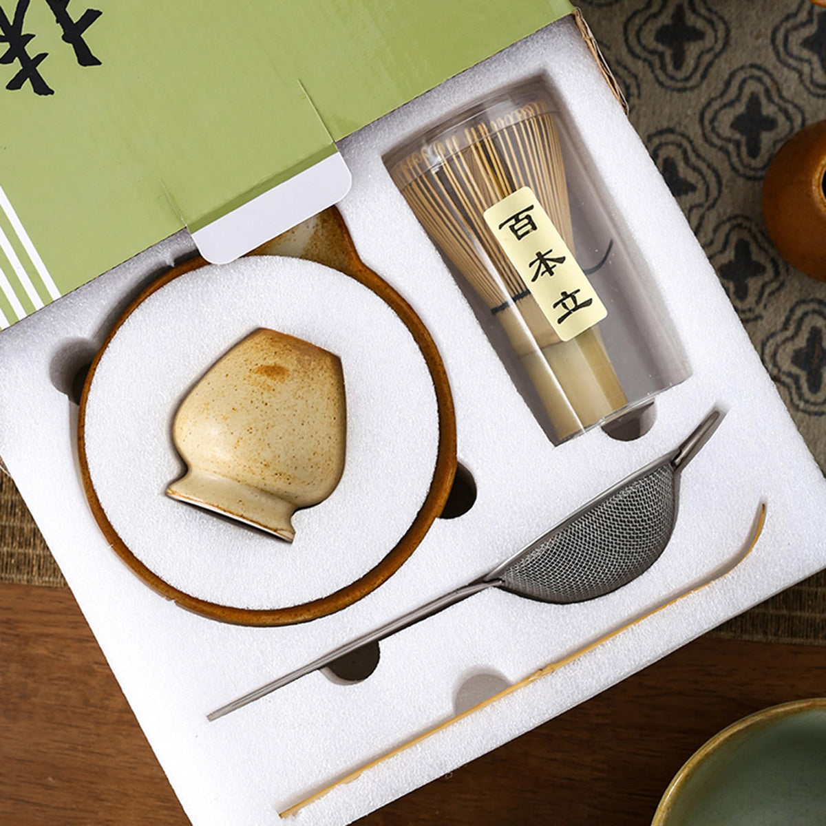 Matcha Bowl Set with Bamboo Whisk (brown (with a textured finish）)
