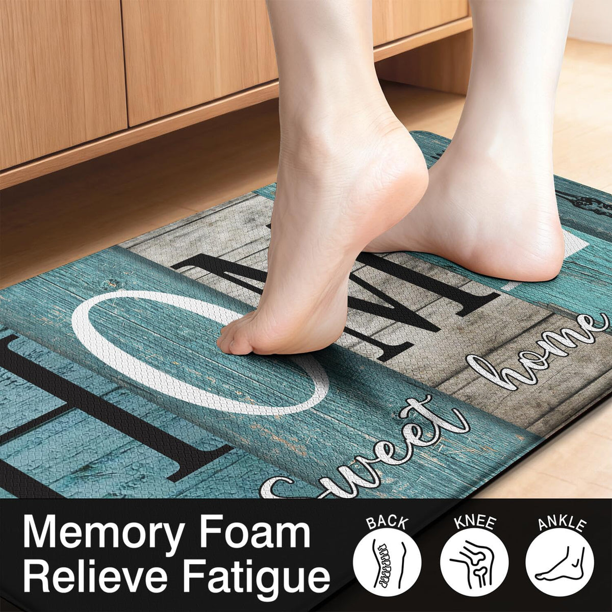 Anti Fatigue Farmhouse Kitchen Rugs Set of 2 (Sweet Home-blue)