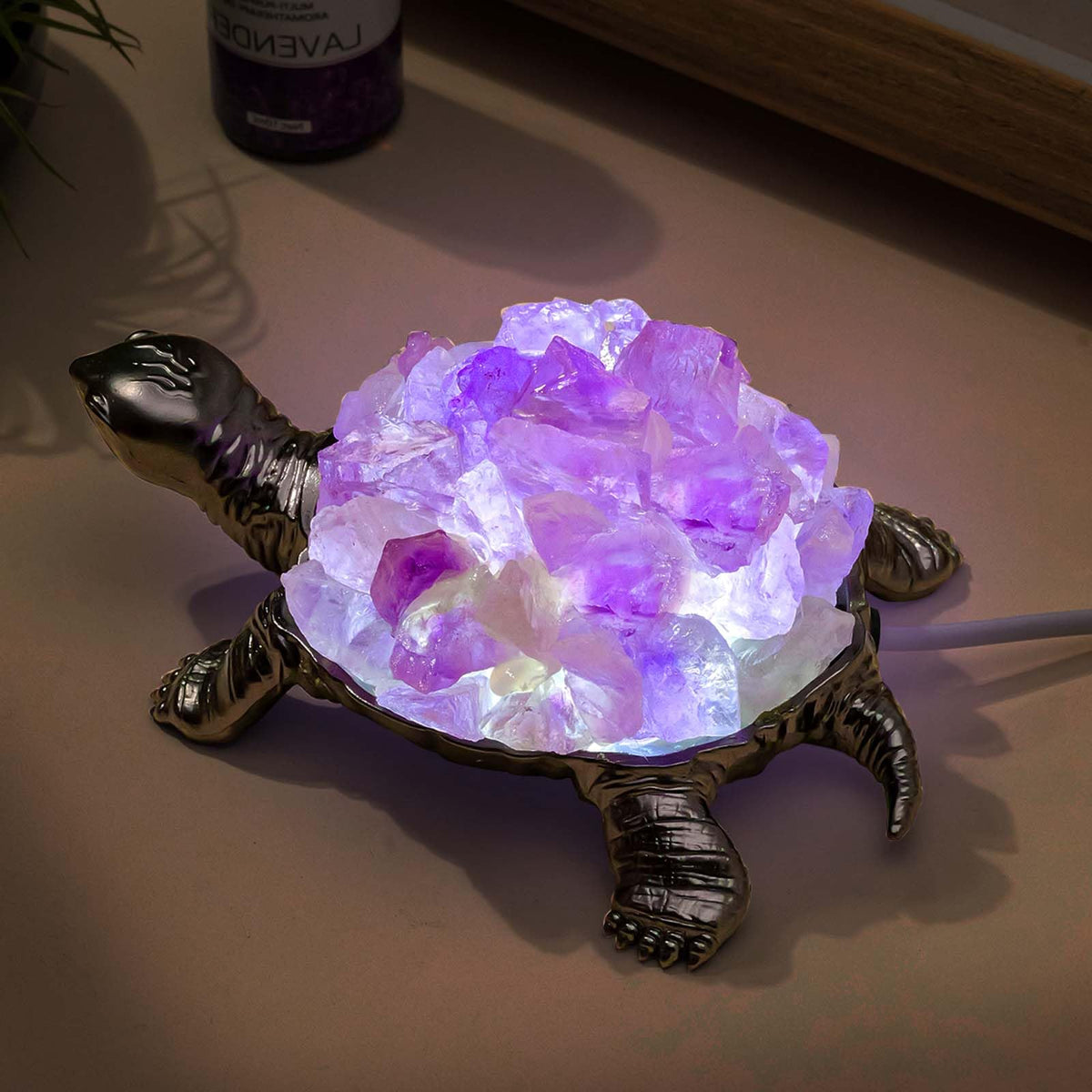 Natural Amethyst Turtle Night Lamp Healing Crystal Bedroom Bedside Table Lamp USB Port Home Decor Women Men Gift (Purple2)