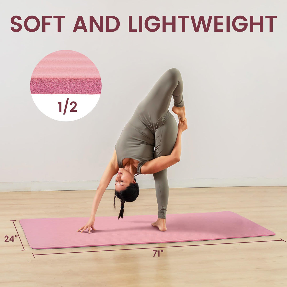 1/2-inch Thick High Density Exercise Yoga Mat with Carrying Strap (Pearly Pink)