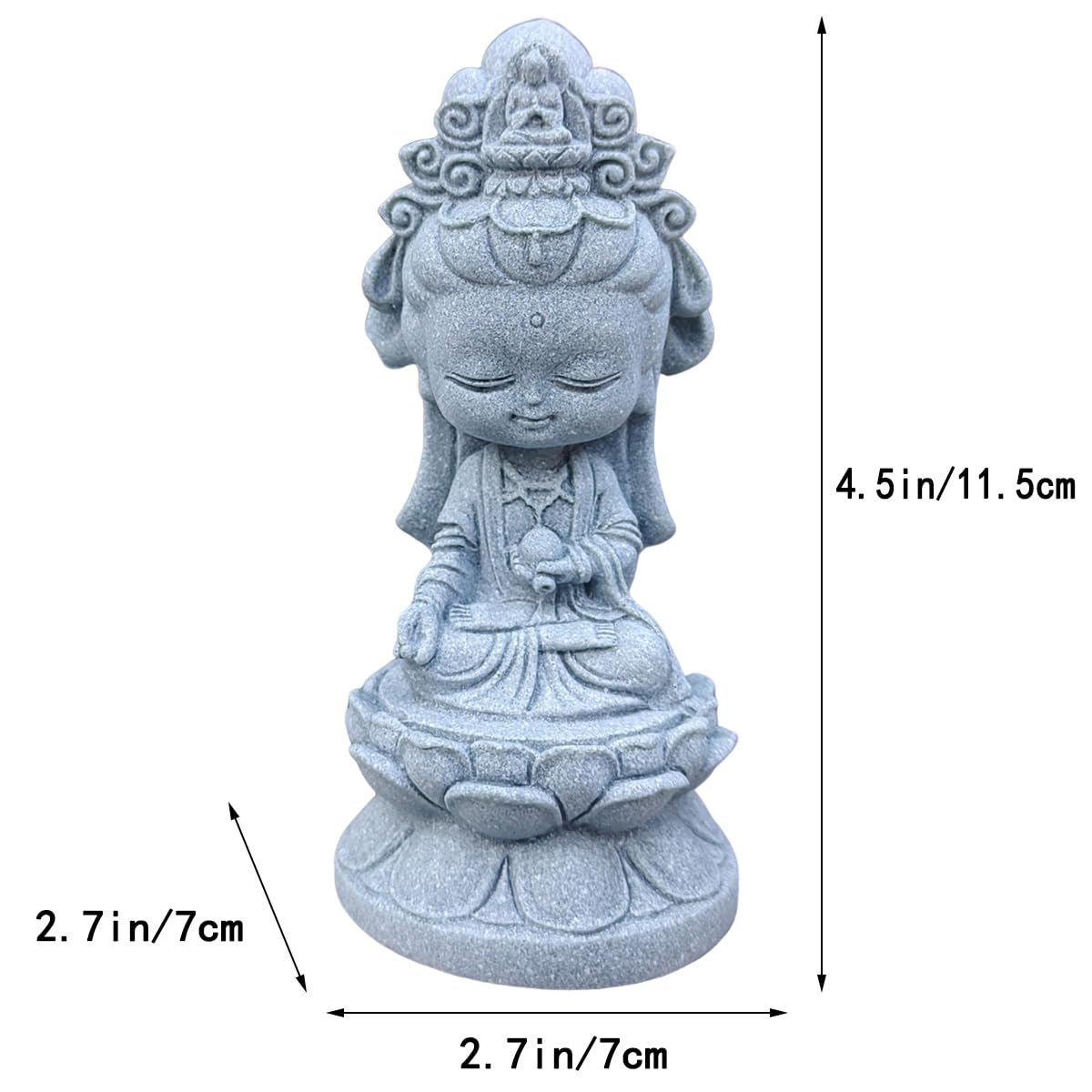Small Guanyin Buddha Statue Quanyin Figurine Sandstone Decor (Gray)