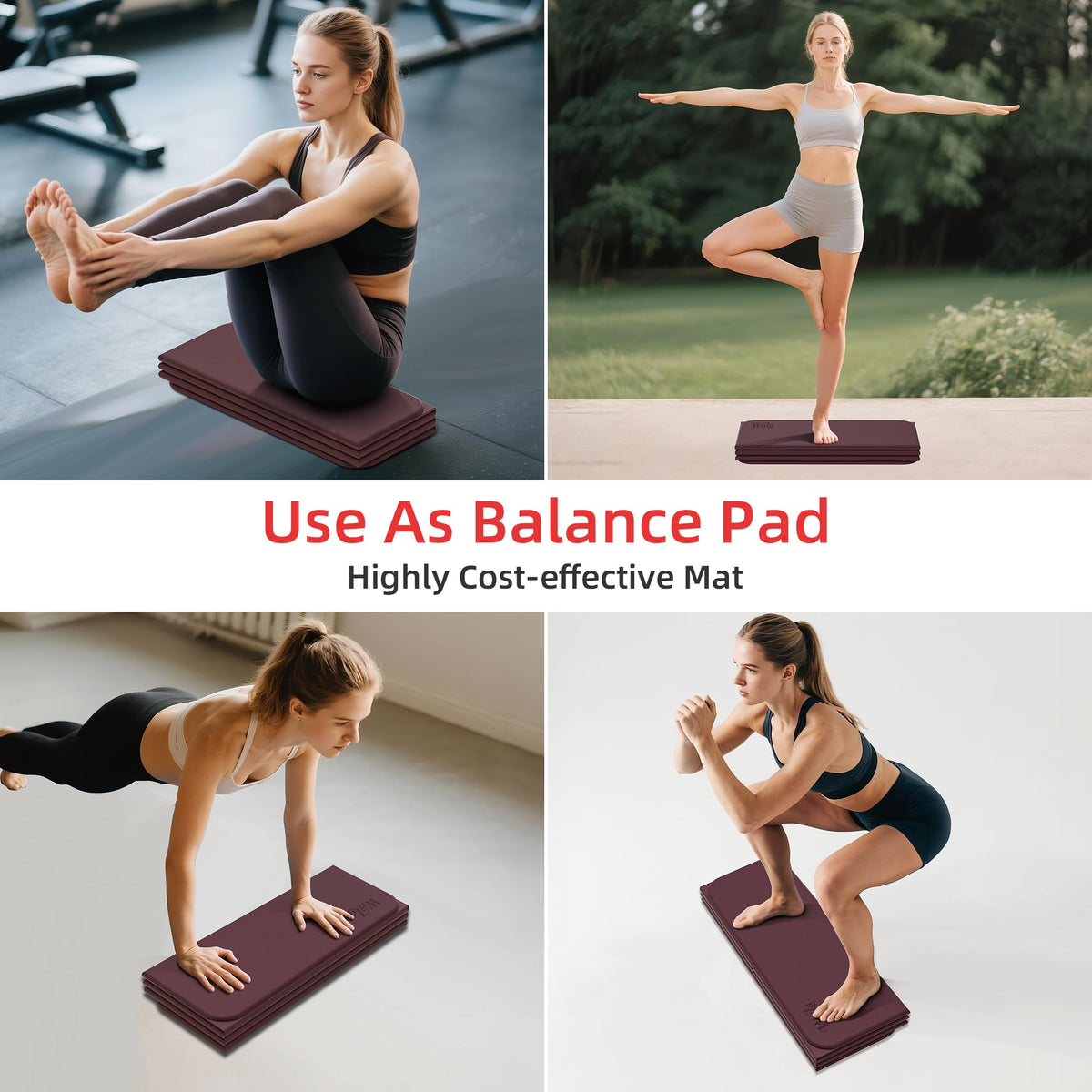 1 2 Inch 70"x24" Foldable TPE Yoga Mat (Wine Red)
