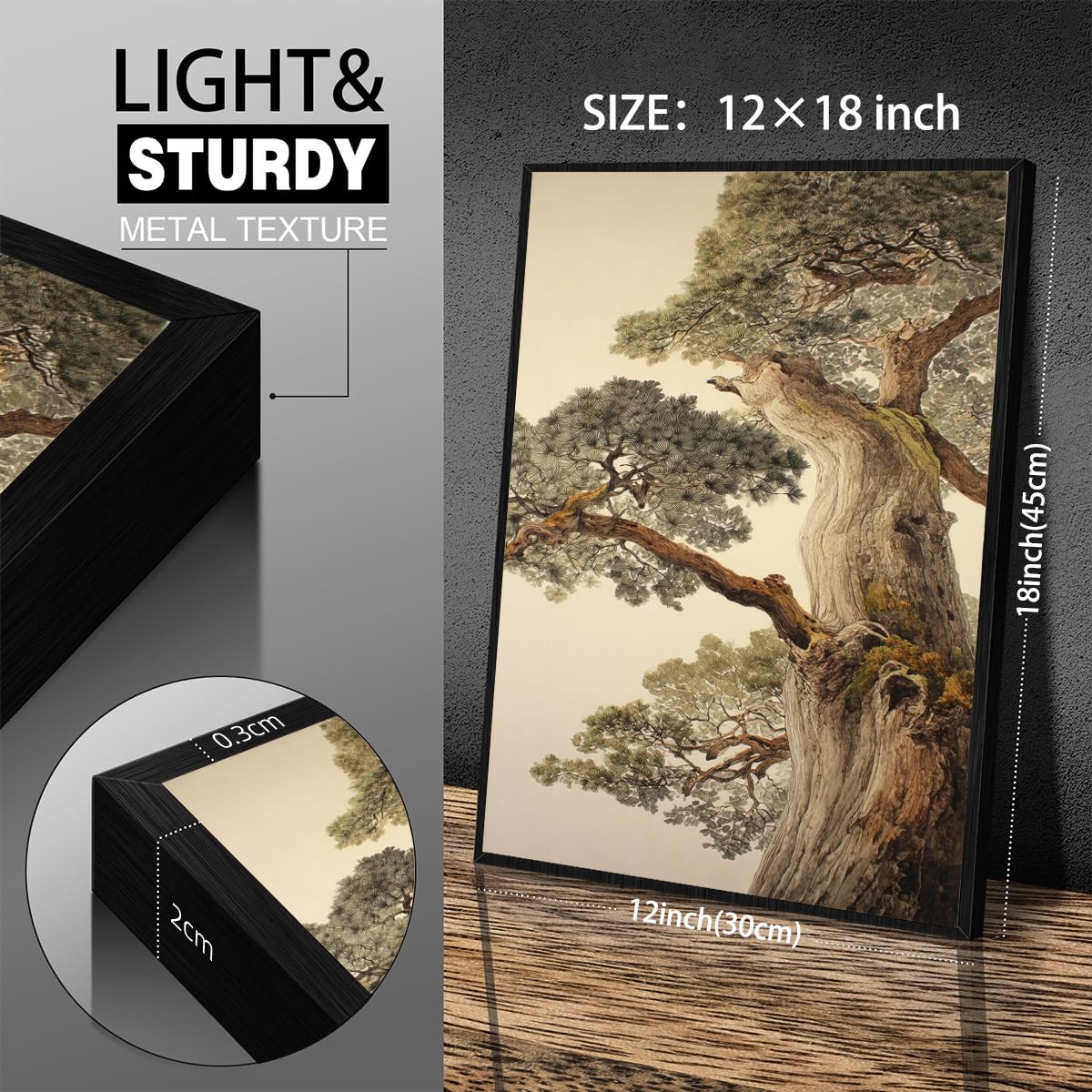 Vintage Japanese Pine Tree Black Framed Wall Art Oriental Asian Tree Canvas Posters 12x18 inch Japan Scenery Room Aesthetic Prints Calm Earthy Forest Botanical Painting for Home Bedroom Living Room Office (Black Framed / Japanese Poster / 18"L x 12"W)