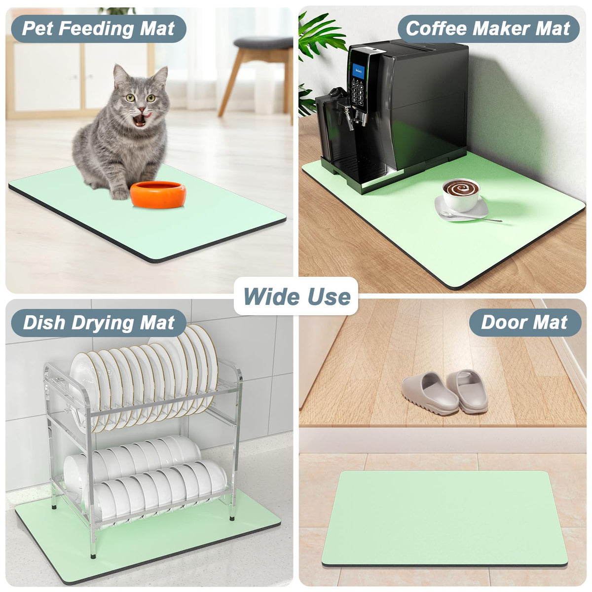 Coffee Mat 12" x 19" Coffee Bar Mats for Espresso Machine Station Accessories and Organizer (A-Lake Green / 12" x 19")