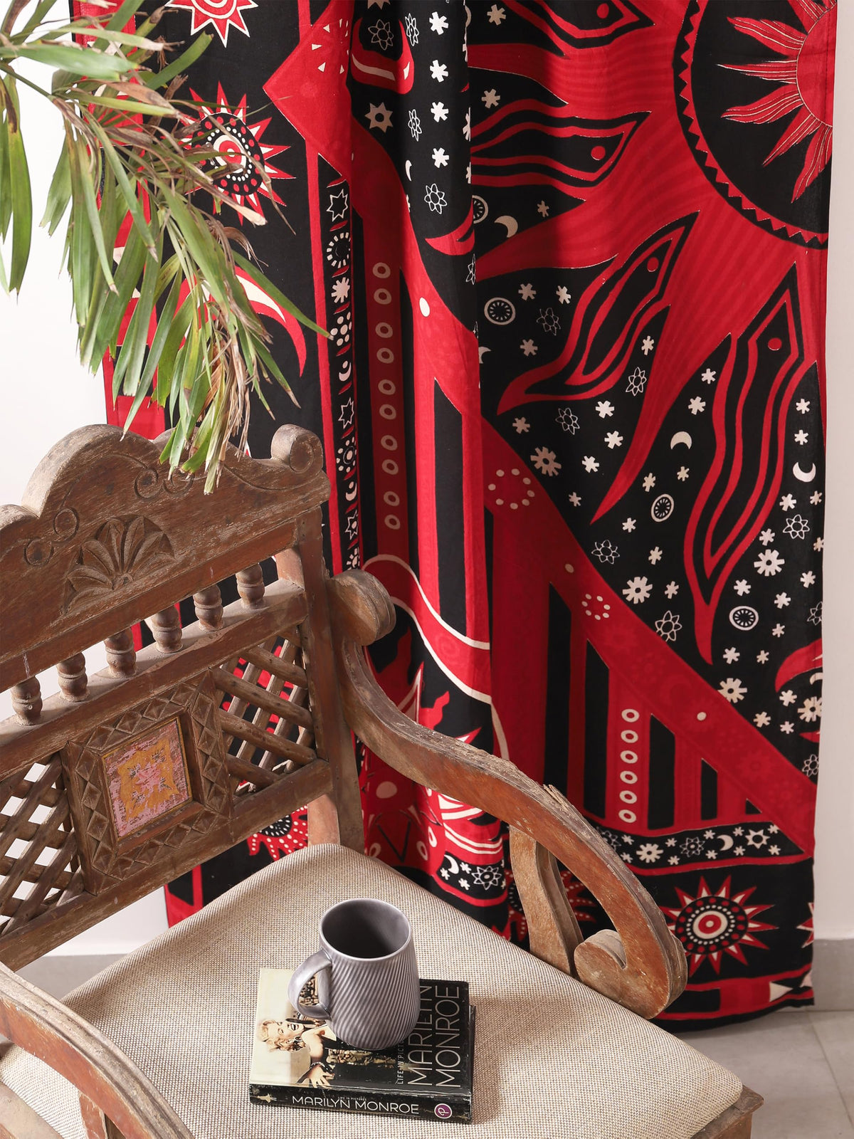 Red Burning Sun Hippie Mandala Curtains 100 Inch Length for Living Room Bedroom 2 Panels Set Light Filtering Semi Sheer Window Curtains 84 Inch Width Boho Farmhouse Drapes W84xL100 (84"W x 100"L (Pack of 2) / Red Black)