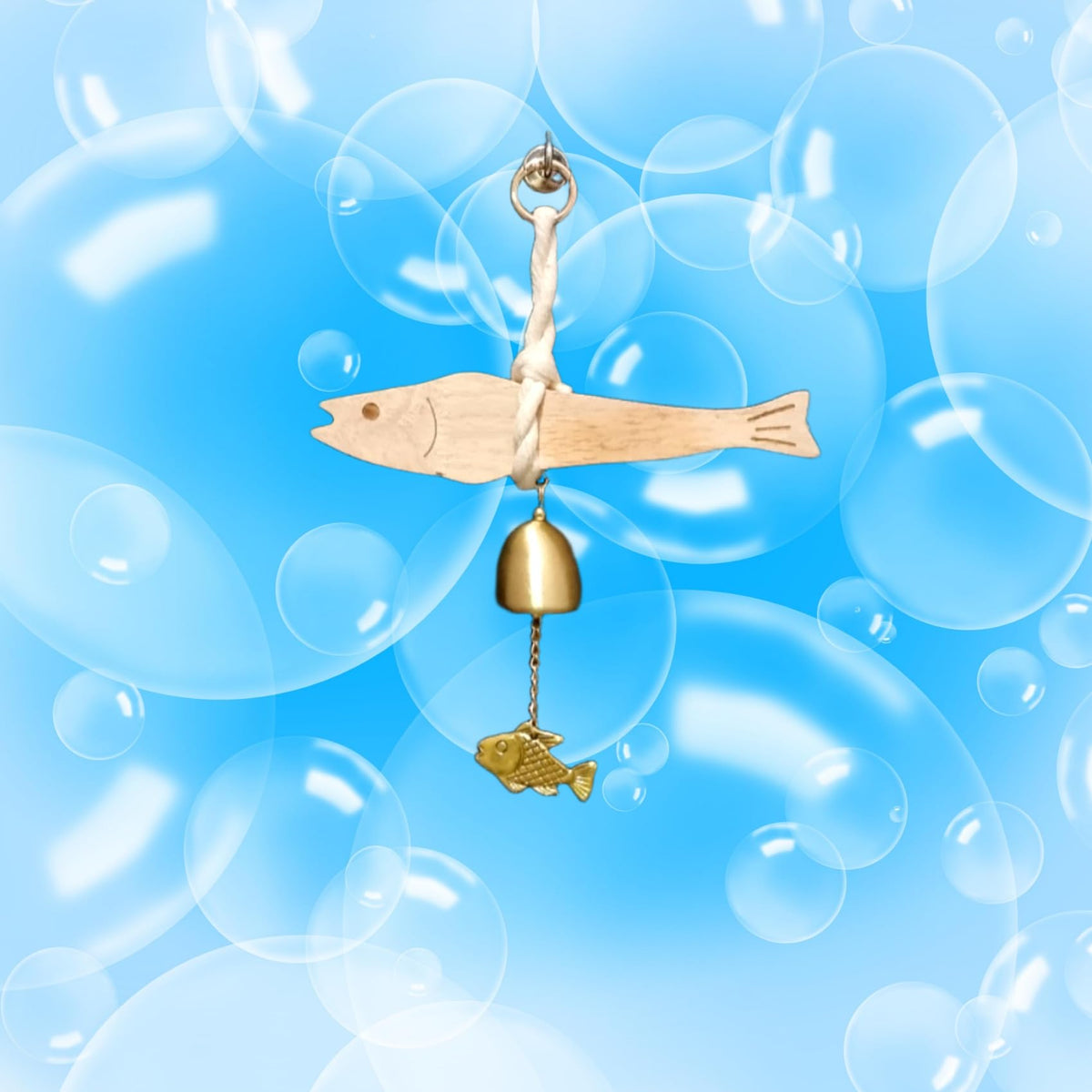Korean Traditional Birchwood Fish Wind Chime with Strong Magnetic Hook (Small)
