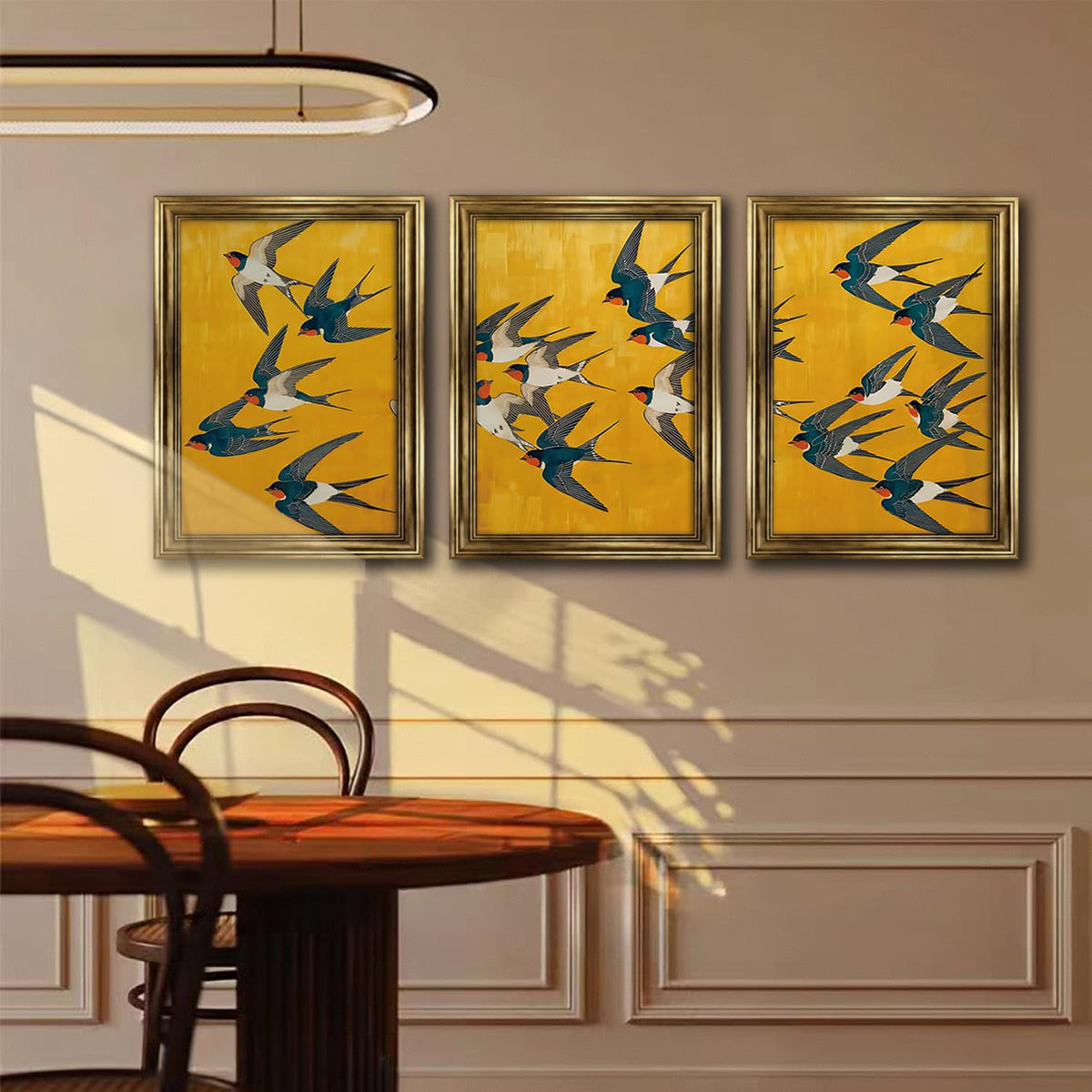 Framed 3Pcs Japanese Swallow Canvas Wall Art (yellow wild goose / 16"L x 12"W)
