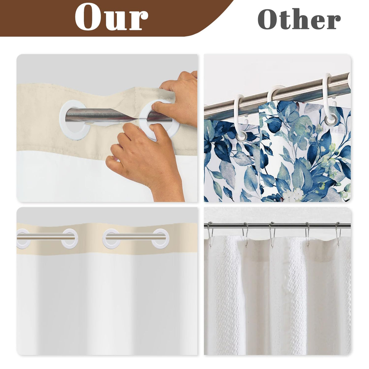 No Hook Boho Shower Curtain with Snap in Removable Liner (Sun and Leaf)