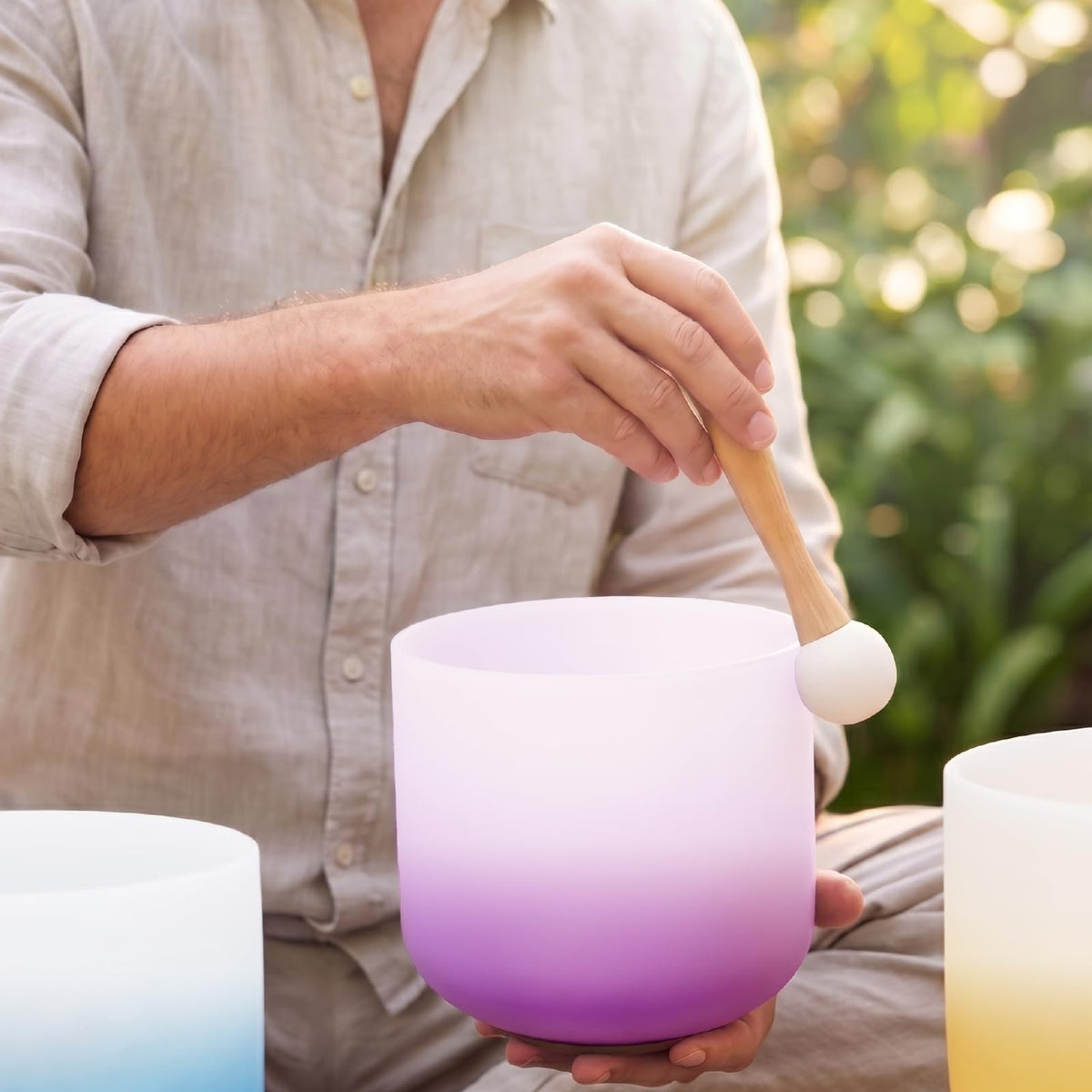 432hz 7 12 inch Quartz Crystal Singing Bowl Set of 7 (7"-12" / Gradient Color)