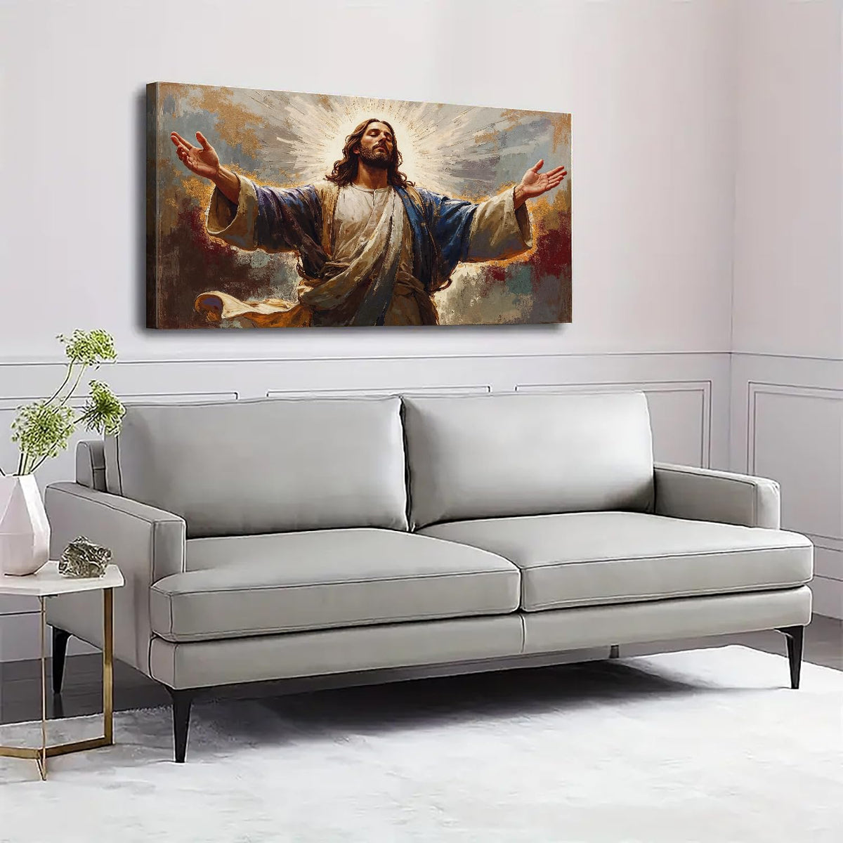 Jesus Canvas Wall Art Abstract Christian Picture for Living Room Religious Poster Canvas Prints Prayer Room Decor Holy Jesus Painting Vintage Spiritual Artwork Church Home Bedroom Decorations 20x40” (40"L x 20"W / Holy God)