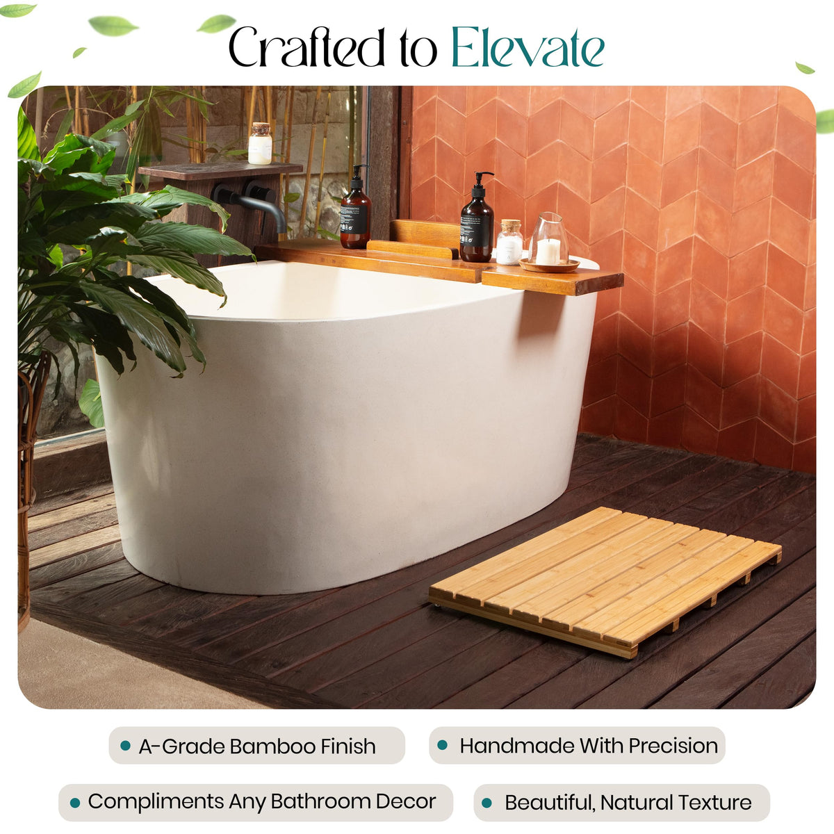 Large Natural Bamboo Bath Mat (Natural)
