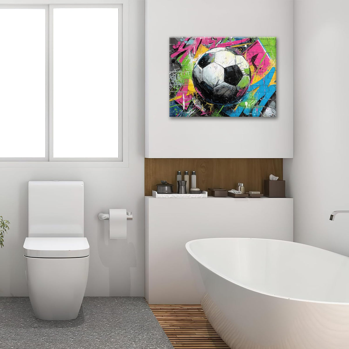 Soccer Canvas Wall Art Colourful Football Painting Framed ArtWork 12"x16" (Graffiti Soccer / 16"L x 12"W)