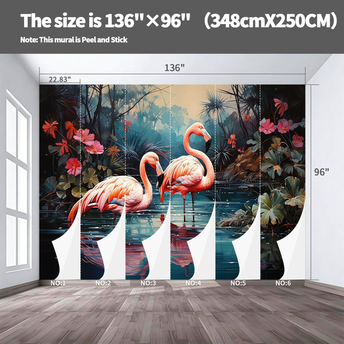 Peel and Stick Wall Mural Wallpaper Flamingo 136"×96" Decor G13 (G13 / 136" x 96")