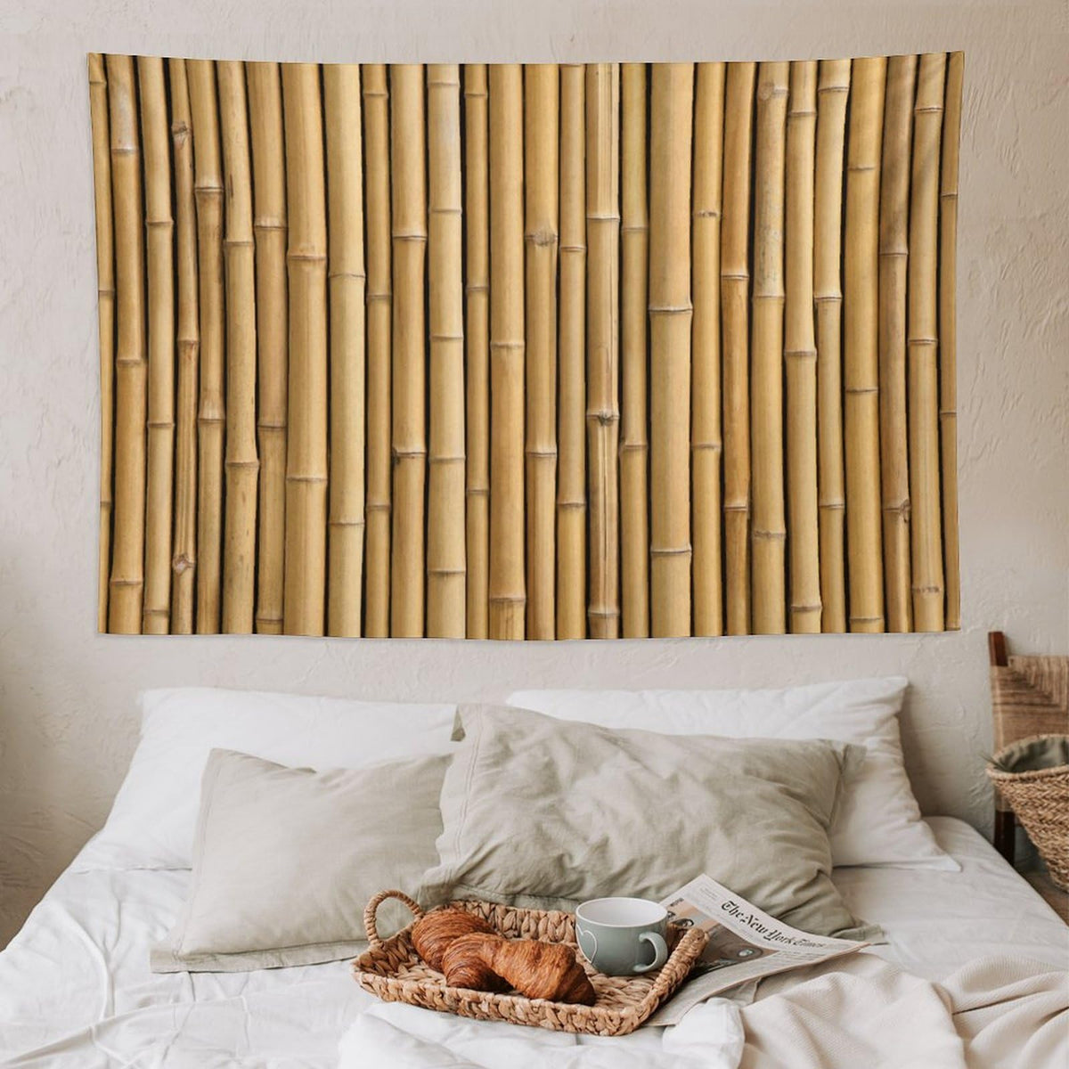 Bamboo Printed Tapestry Wall Hanging Zen Japanese Nature Plant Tapestries Home Decor for Living Room Bedroom Apartment Farmhouse Dorm 60"x90" (60"L x 90"W / Bamboo-11)
