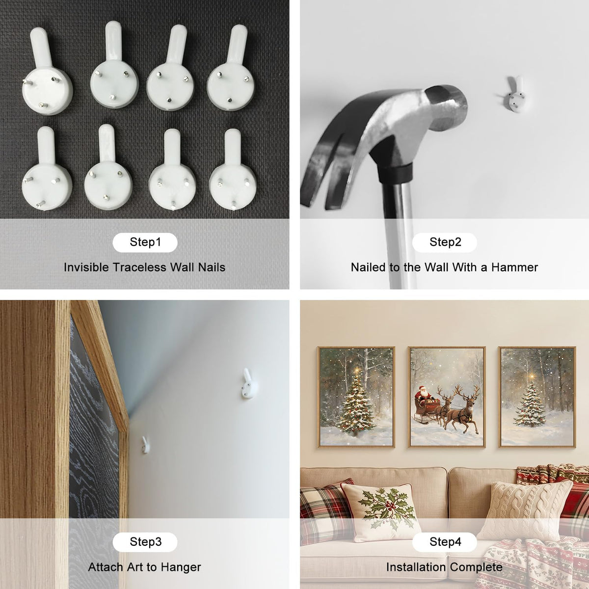 Christmas Santa Reindeer Framed Canvas Wall Art Set (Santa Reindeer Wall Art / 12''x16''x3)