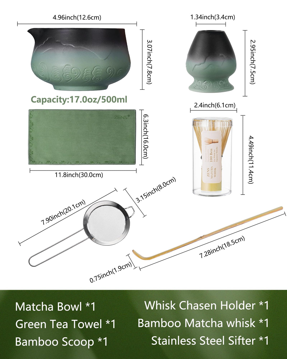 Premium Matcha Whisk Set (04-Sage Green / 6 Pcs)
