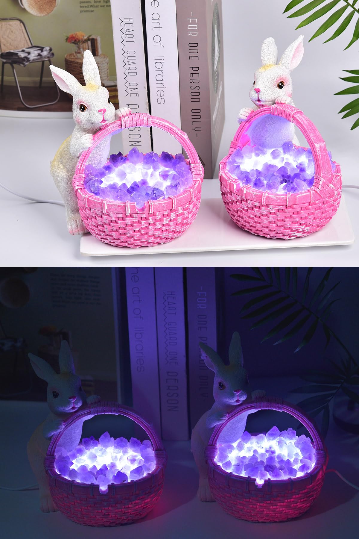 Amethyst Rabbit Crystal Night Light Ceramic Decor Lamp (Amethyst Basket)