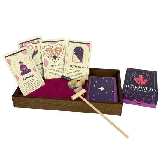 Wooden Zen Garden with Daily Affirmation Cards for Women and Men (Evening Azalea / Affirmation Cards)