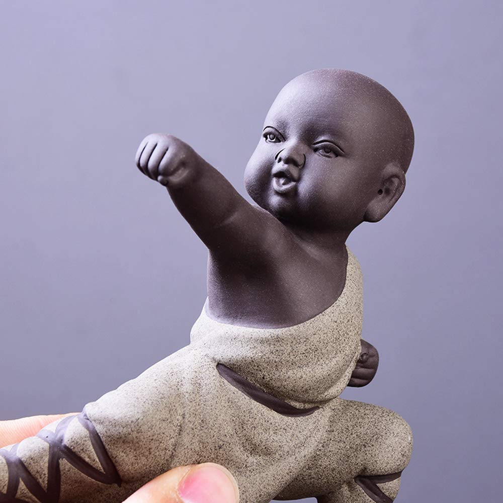 Miniature Buddha Figurine Ceramic Little Cute Buddha Statue Monk Figurine Creative Chinese Delicate Ceramic kung fu Little Monks (Type 3)
