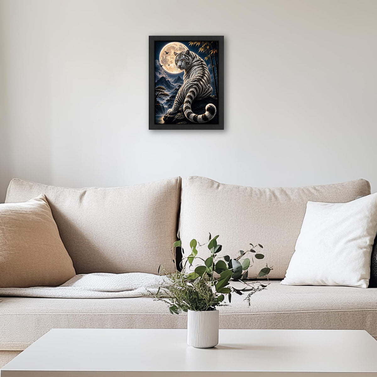 White Tiger Moon Decor Wall Art (Wall Art Framed 57 / 16"L x 12"W)