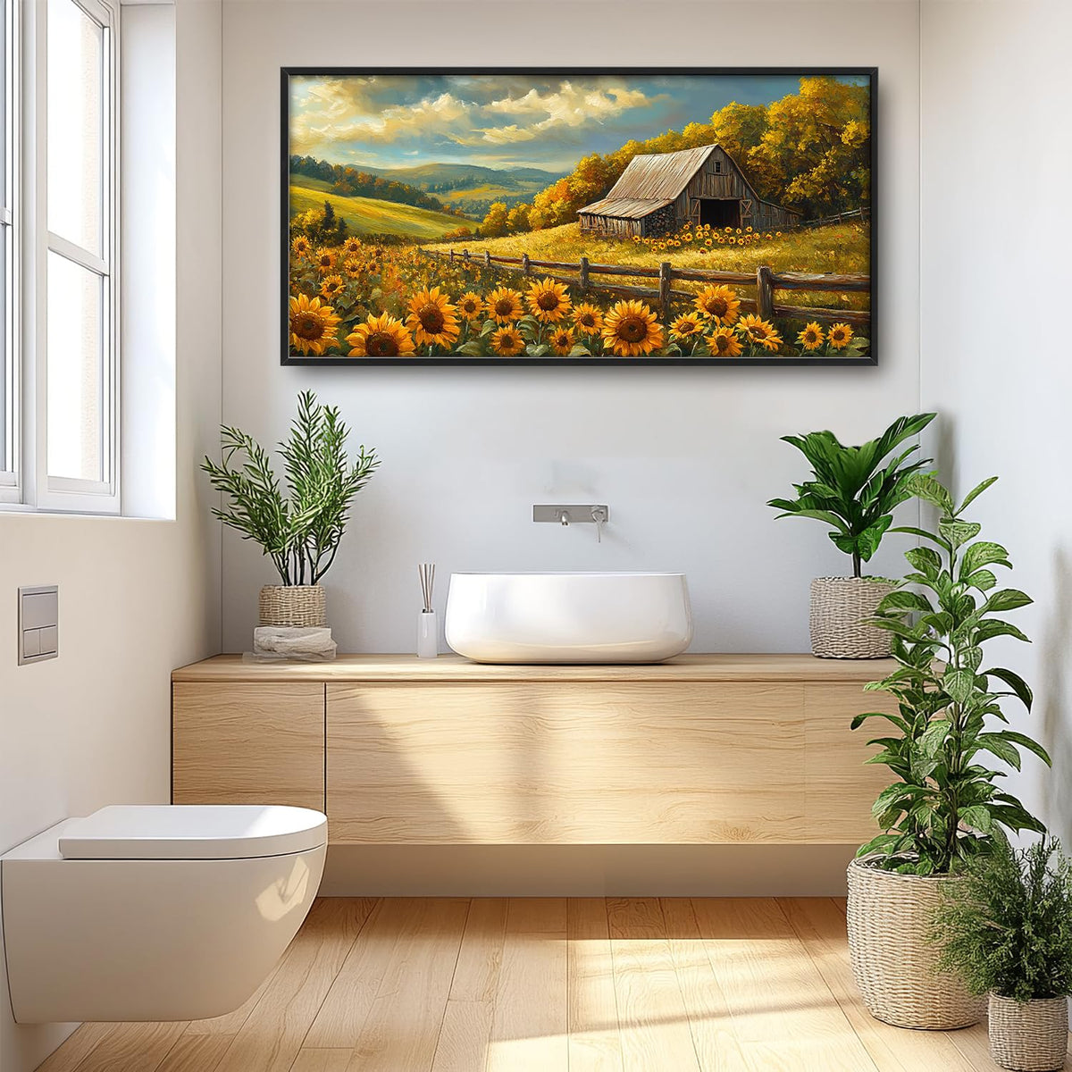 Extra Large Barn Sunflower Framed Wall Art for Living Room (60"L x 30"W / Barn Sunflower)