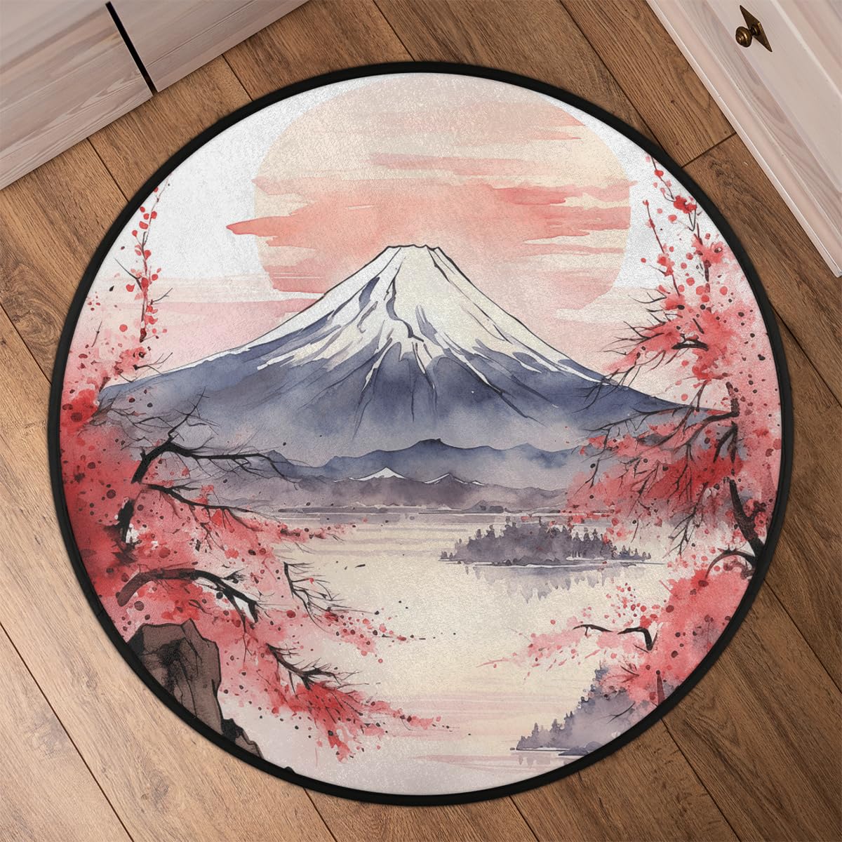 Japanese Style Art Print Round Area Rug 5Ft Circle Carpet Floor Mat (5 ft / Art Print)