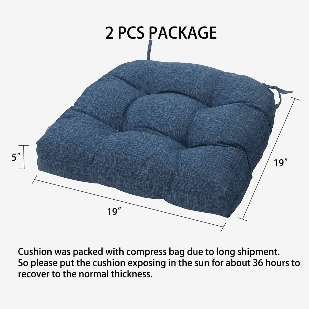 Outdoor Tufted Seat Cushion 19"x19" (Denim Blue / 19" x 19" x 5" (2 Pack))