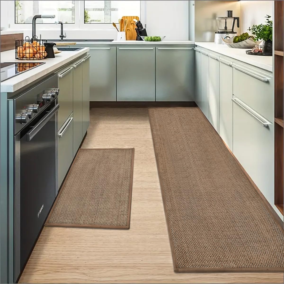 Washable Kitchen Rugs and Mats Set of 2 (17" x 29" /17" x 60" / Coffee)