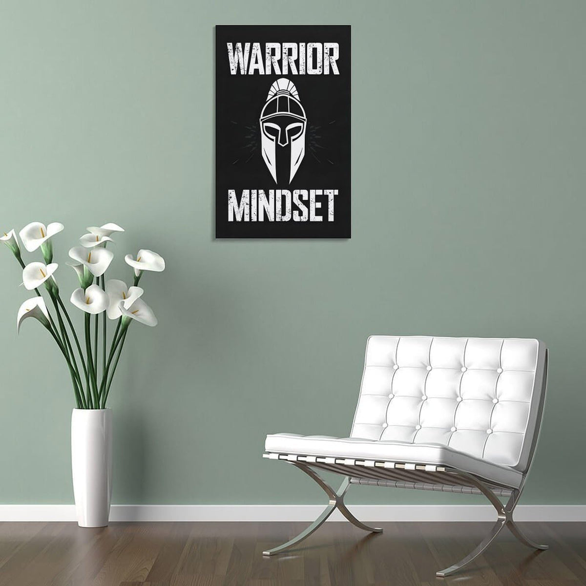 Warrior Mindset Spartan Helmet Canvas Printing Wall Art Prints Wall Decor Posters Black White Minimalist Gym Fitness Motivation Living Room Bedroom Office Training Decor 24x36inch (style-4 / 24x36inch(60x90cm) Frame)