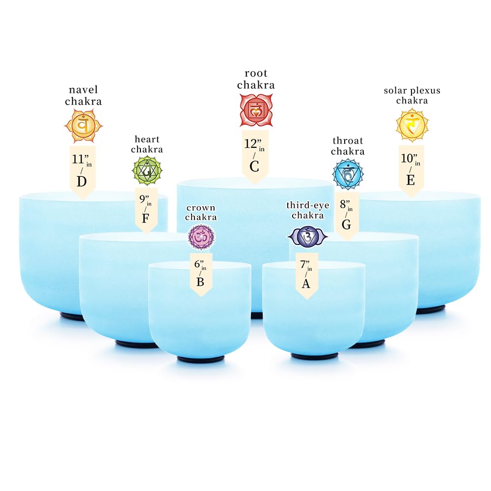 432Hz Crystal Singing Bowl Set (6-12inch 432hz Blue 7PCS)