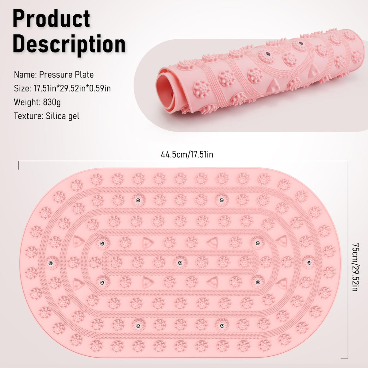 Foot Massage Mat Acupressure Board Large 30*17.7 In (30x17.7" Pink)