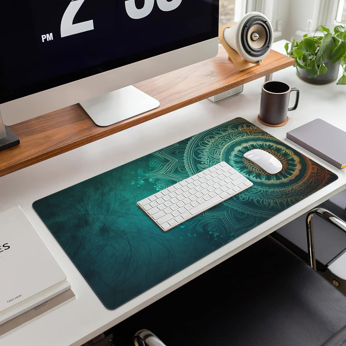 Large Gaming Mouse Pad for Desk (15.7" x 35.4" / Retro Mandala Flower)
