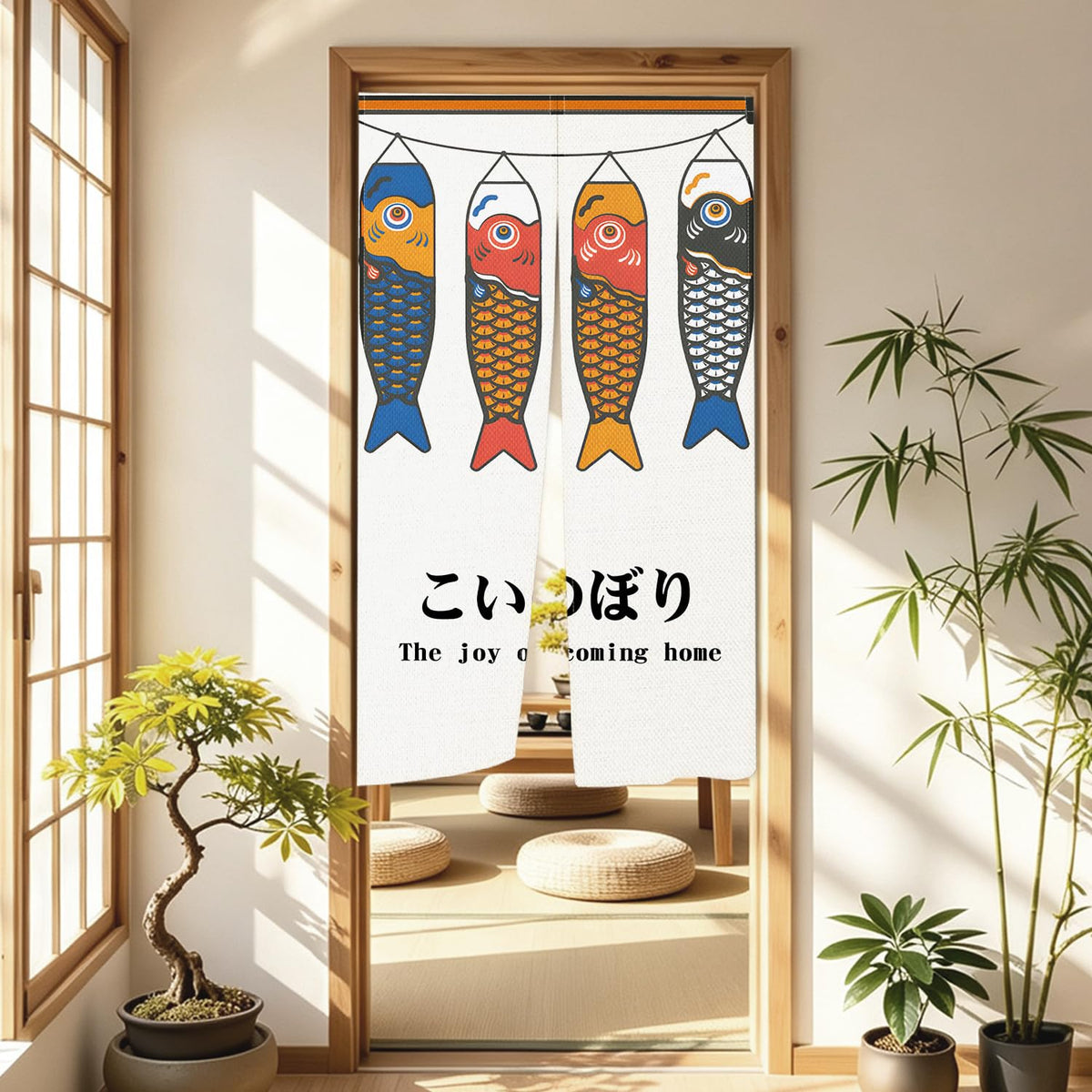 Japanese Noren Long Doorway Curtain Artistic Painting Door Curtains for Home Decor Sushi Restaurant Kitchen Partition Bedroom Door Decor (White)