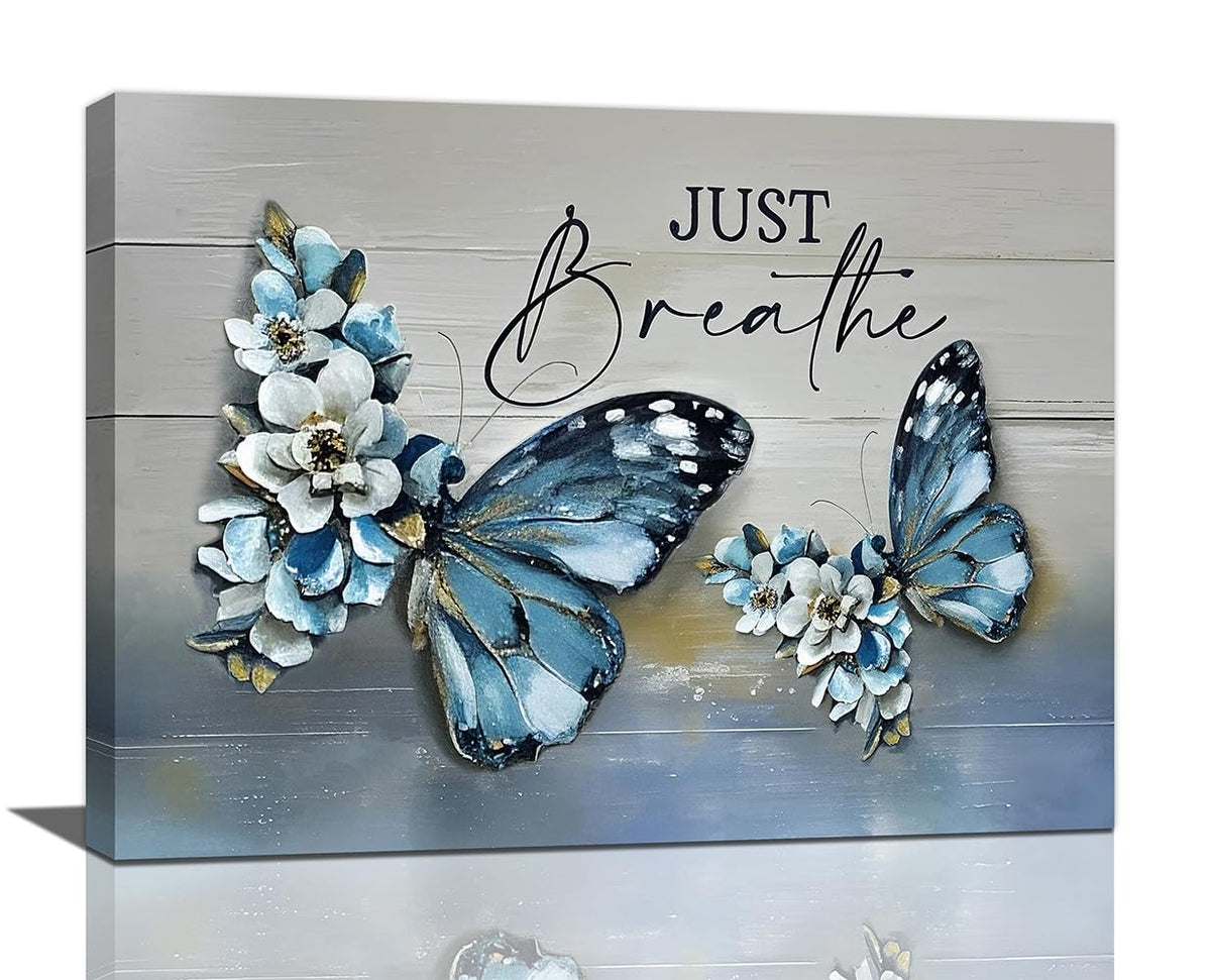 Blue Butterfly Wall Art Farmhouse Canvas Wall Decor Pictures Prints Painting Framed Artwork Home Decorations for Bathroom Kitchen 12"x16" (Blue Butterfly / 16"L x 12"W)