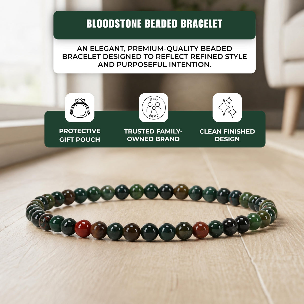 Bloodstone Bracelet 4mm Beaded Bracelet (Bloodstone / Large)