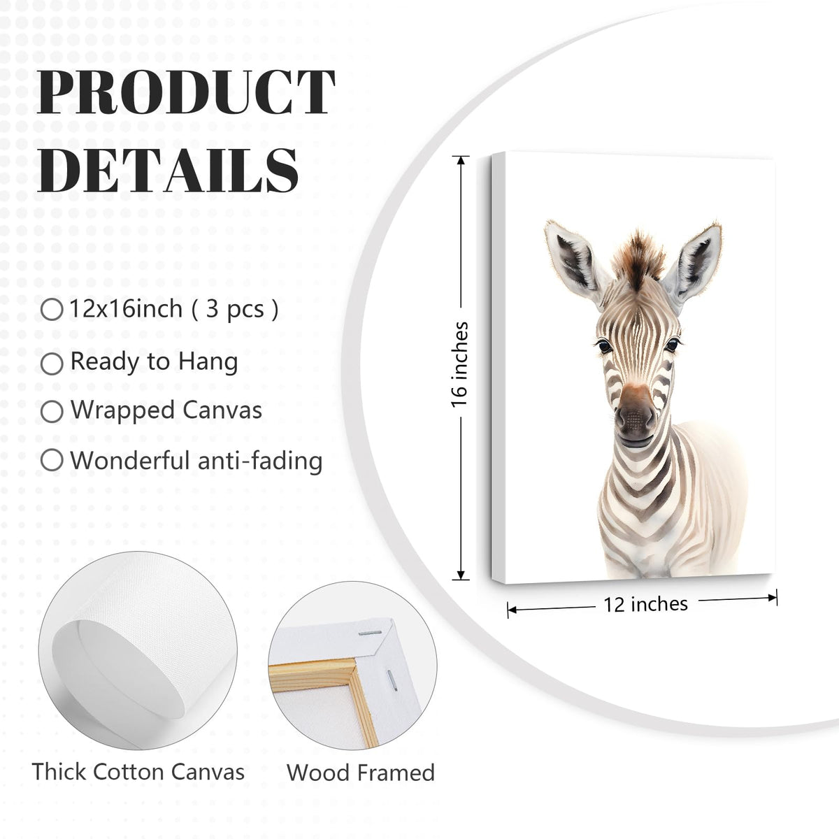 Nursery Animal Wall Art Safari Baby Wall Decor Boy Room Nursery Canvas Prints Jungle Animal Art Pictures Kids Cute Safari Poster for Girl Bedroom 12x16 Inch Wrapped Canvas Set of 3 (12x16 Inch Wrapped Canvas / Elephant Giraffe Prints)