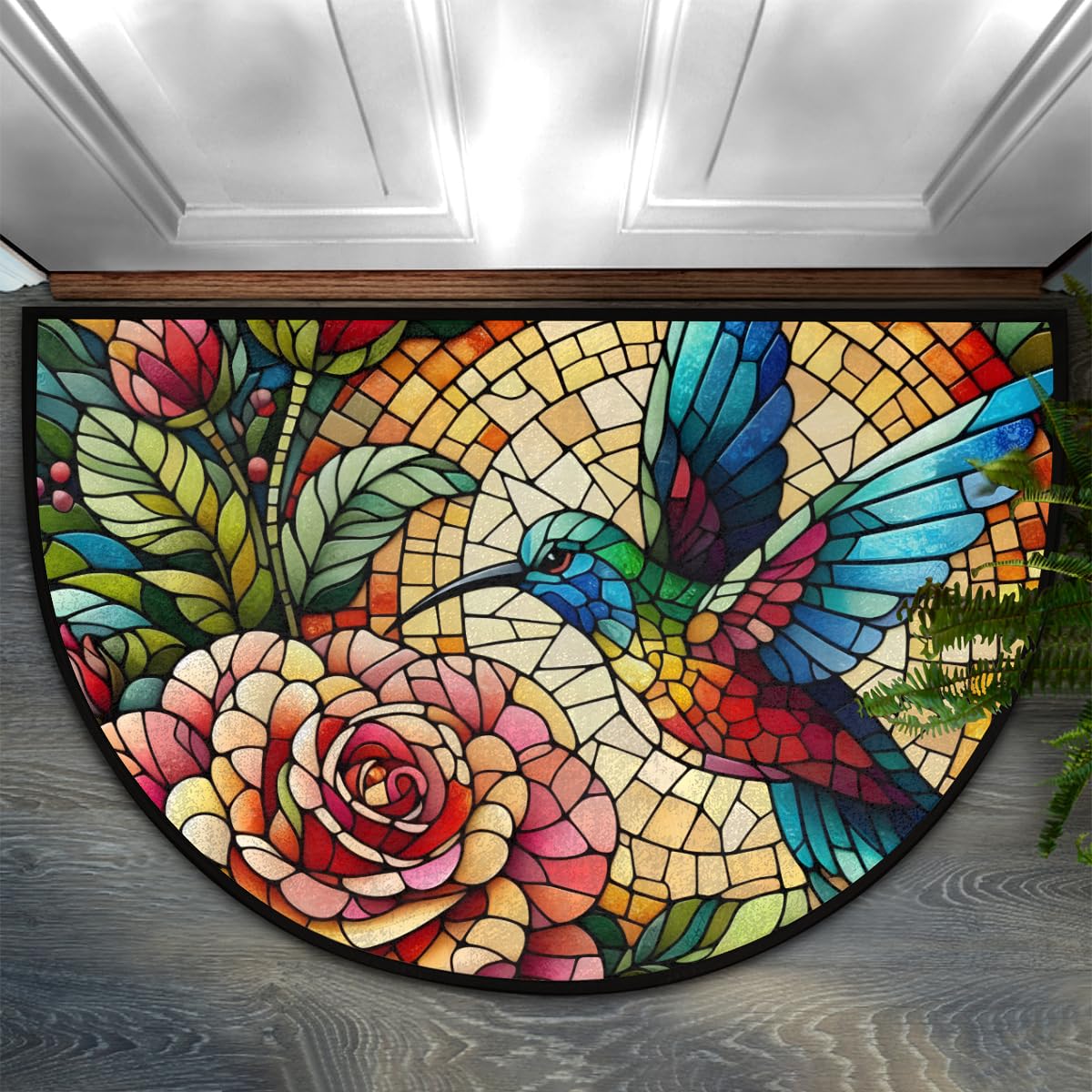 Hummingbird Half Round Doormat Non Slip Semi Circle Rug Outdoor Mat (B 018)